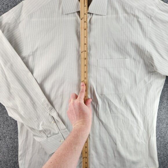 Ermenegildo Zegna Size 16 Striped Gray Long Sleeve Button Up Shirt Woven Cotton - Picture 11 of 16